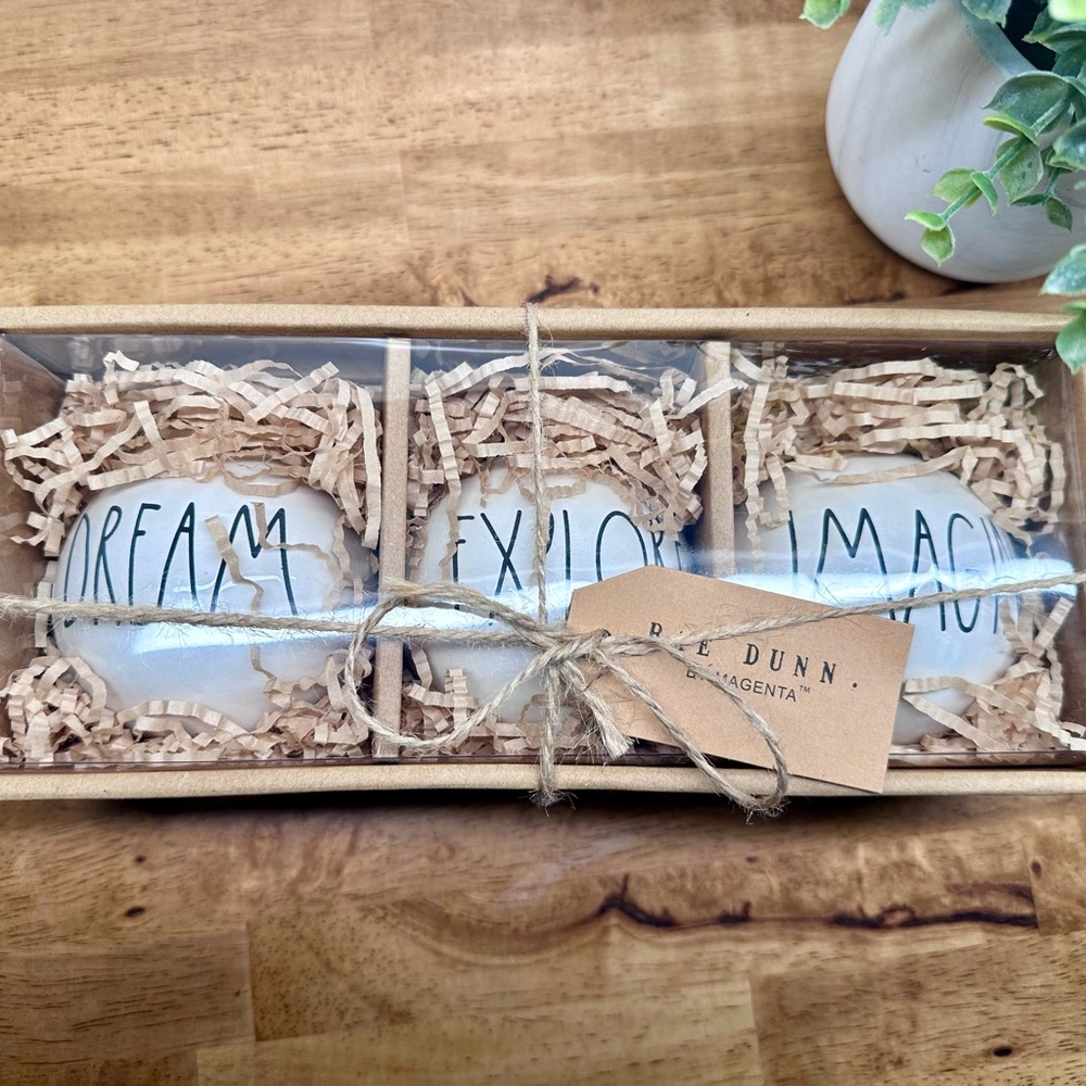 Rae Dunn White Ceramic Ornament Trio - Dream Explore Imagine